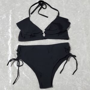 NWOT Black Ruffle Layer Top Bikini Set